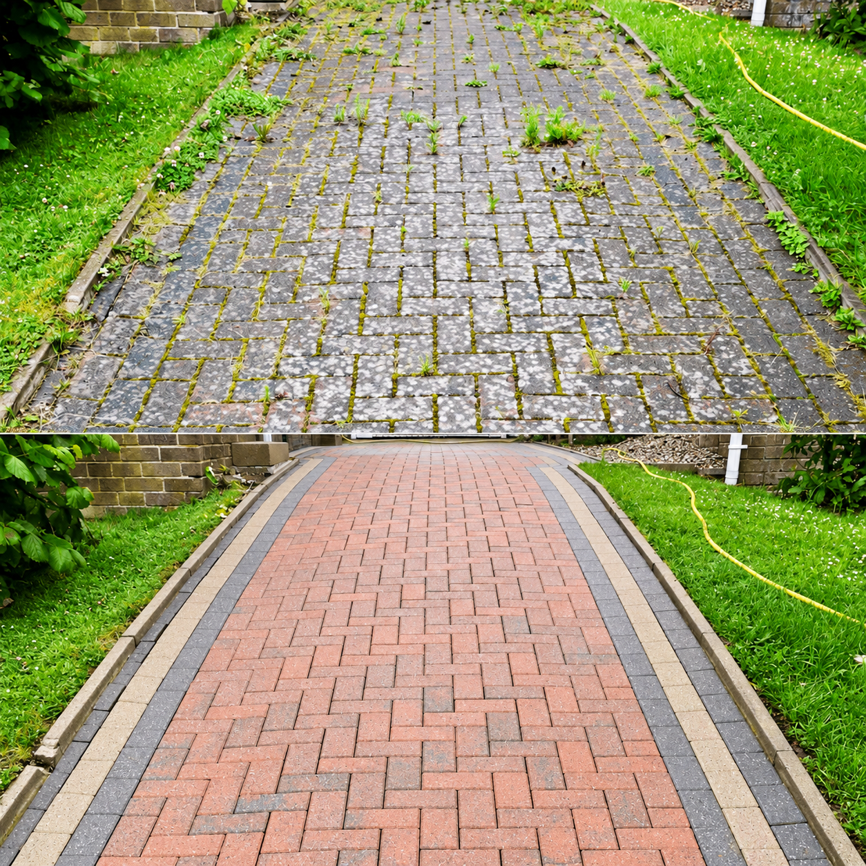 The block-paved driveway after cleaning